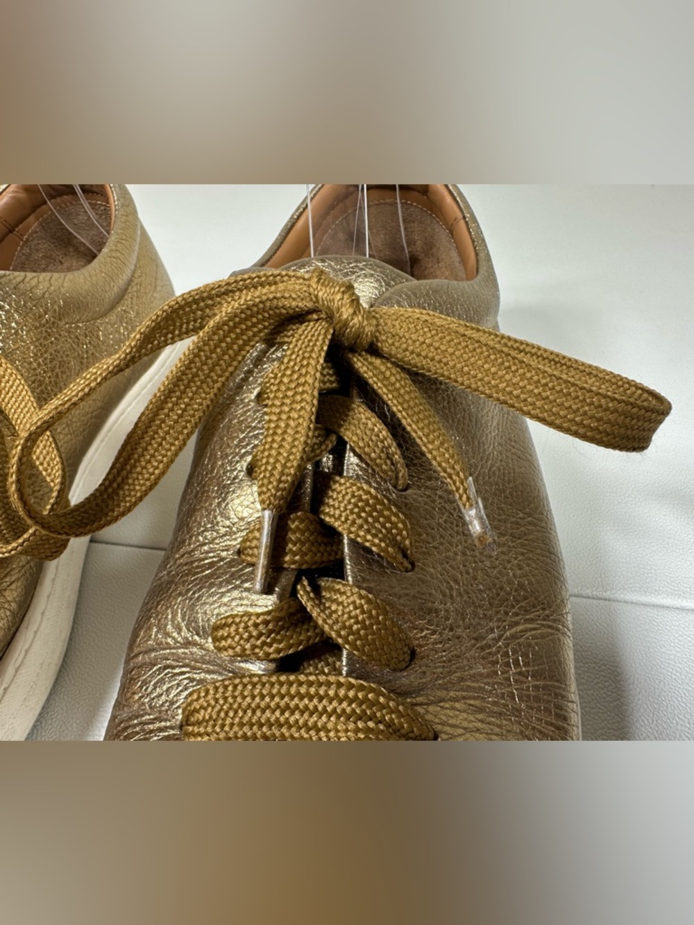 Prada Metallic Gold Buffalo Leather Sneakers - Picture 6 of 16